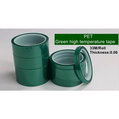 5 Rolls Width 30~60mm x 33/66m PET green silicone film high temperature adhesive tape,Green Polyester Tape .Free shipping