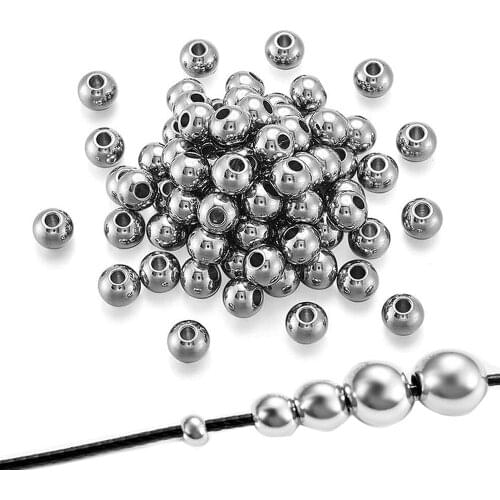 50Pcs Silver Color Round Stainless Steel Spacer Beads Loose Ball with Hole Charm Bracelets DIY for Jewelry Making 2.5-10mm