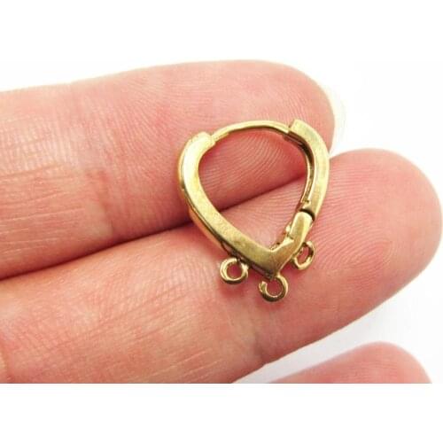 Brass leverback Earring clasps 16.7x14.5mm Heart shaped brass ear hook charm holders 3 loops R1045