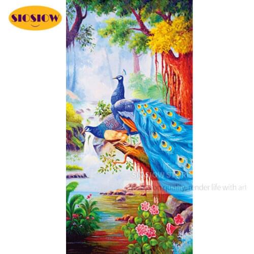 SIOSIOW 5d Diamond Painting Peacock Full Round Cross Stitch Diamond Beads Embroidery Rhinestones Animals Picture Kits Wall Decor