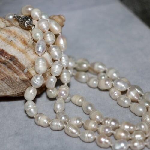 Charms Natural White Freshwater Pearl 9-10mm Barrel Rice Beads Necklace for Women Long Sweater Chain Gift Jewelry 36inch B2918