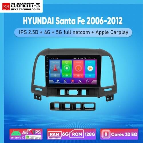 ELEMENT-5 9" 6G+128G Android 10 4G 5G WIFI RDS DSP Car Radio For HYUNDAI Santa Fe 2006-2012 Navigation GPS