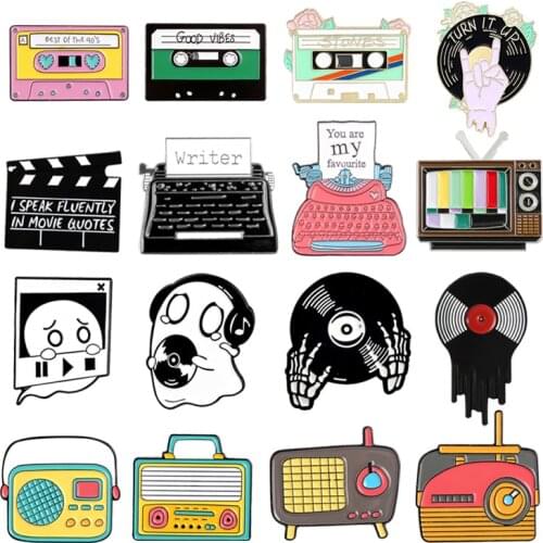 Cartoon Tape Record Radio Television Brooch Bag Clothes Backpack Lapel Enamel Pin Badges Jewelry Gift For Friends Women Students