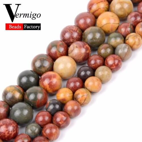 4 6 8 10mm Colorful Picasso Jaspers Natural Round Stone Beads Loose Beads For Jewelry Making Diy Bracelet 15" Strand Perles