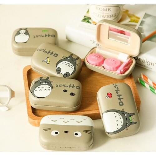 TOTORO Cosmetic Contact lens case with mirror colored contact Lens Container case cute Lovely Travel kit Nursing Box