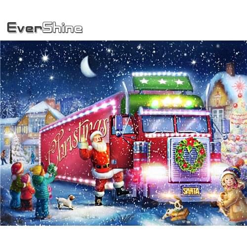 Evershine Diamond Embroidery Car Landscape 5D DIY Diamond Painting Santa Claus Full Square Rhinestones Mosaic Christmas Gifts