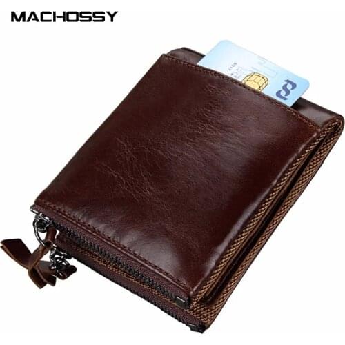 Hot Sale Crazy Horse Real leather men wallets Vintage genuine leather wallet for men cowboy with Double Zipper purse male Wallet