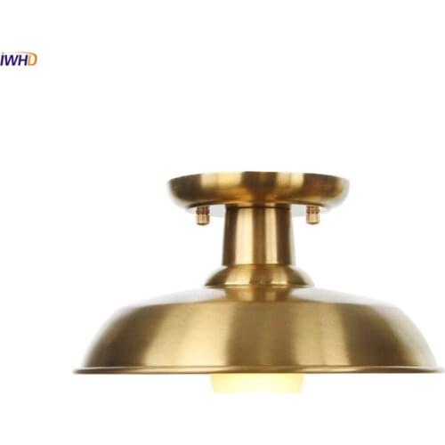 IWHD Plafon LED Ceiling Lights Fixtures Gold American Country Plafondlamp Nordic Modern Copper Ceiling Light Lamparas De Techo