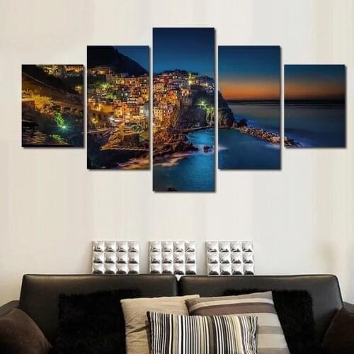 5 Piece Canvas Painting Seaside City Landscape Large Modern Art Oil Painting Canvas Print Picture Wall Pictures for Bedroom