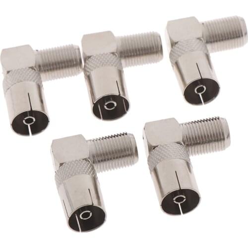 5 pcs 90 Degree Right Angled TV Aerial Cable Connector RF Coaxial F Female to TV Female Plug to Female Socket