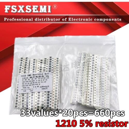 33valuesX20pcs=660pcs 1210 SMD Resistor Kit Assorted Kit 1ohm-1M ohm 5% DIY Kit