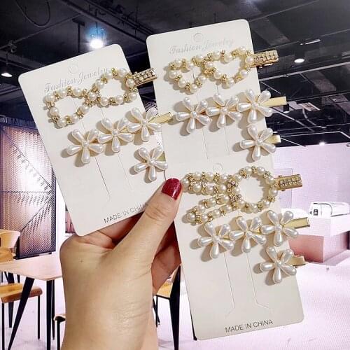 Korean Fashion Hairpin Side Clip For Women Girl Hair Jewelry Trendy Geometric Hair Clip Pearl Crystal Barrettes Hair Accessories