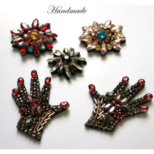 1pc 3D Handmade hand round beaded Patches for clothing DIY sew on sequin rhinestone parches Beaded appliques for hats bags