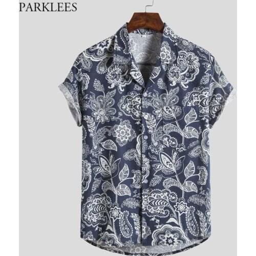 Paisley Floral Print Mens Hawaiian Shirts Short Sleeve Casual Summer Men Tropical Aloha Shirts Party Beach Wear Clothing Chemise
