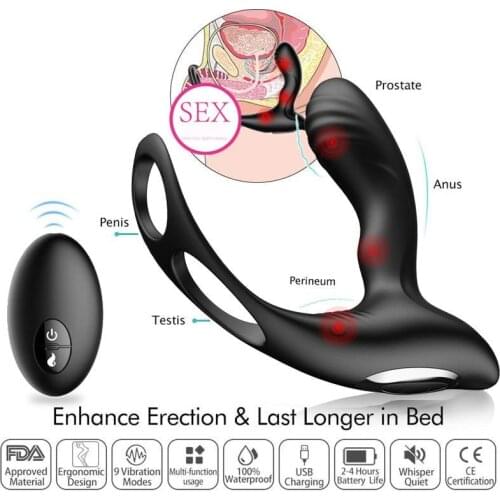 Male Prostate Massage Vibrator Vibrating Ring Sex Toy Anal Plug Silicone Waterproof Prostata Stimulator Delay Ejaculation Ring