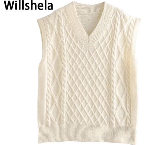 2021 New Spring Winter Women Cable-Knit Sweater Vest Oversized V-Neck Woman Sweaters Casual Fashion Elegant Lady Pullover Tops