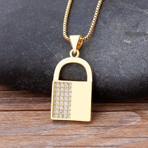 New Arrival Lock Design Necklace Single Cubic Zirconia Pendant Necklace For Women Summer Fashion Gold Color Jewelry Choker 2021