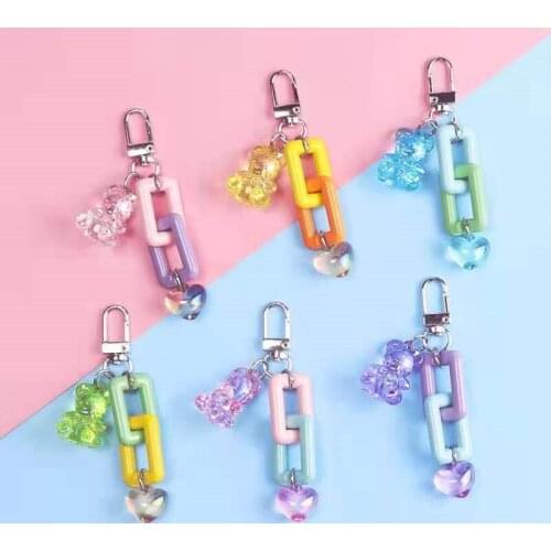 New Cartoon Keychain Acrylic Bear Love Keychain Backpack Mobile Phone Shell Pendant Ins Metal Jewelry Creative Travel Souvenirss