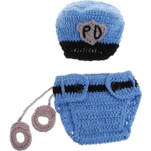OOTDTY New born Police Design Photography Props Infant Toddler Costume Outfit Crochet for Photography outfit