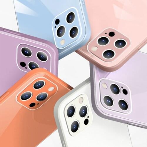 Original LOGO Tempered Glass soft Phone Case For iPhone 11 12 Pro Max XR X XS Max SE 2020 8 7 Plus Scratch-Resistant Back Cover