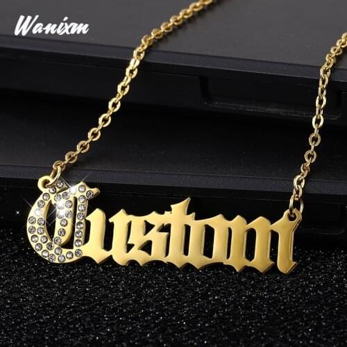Custom Crystal Name Necklace Pendant Personalised Name Old English Font Zircon Letter Iced Out Necklace for Women Jewelry Gifts