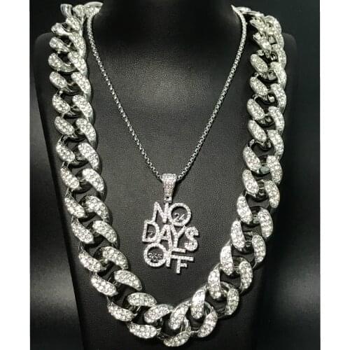 Hip Hop Men jewelry Necklace Gold Color Ice Out Cuban Crystal Miami Cuban Rhinestone Rock Pendant Necklace Set Street Dance King