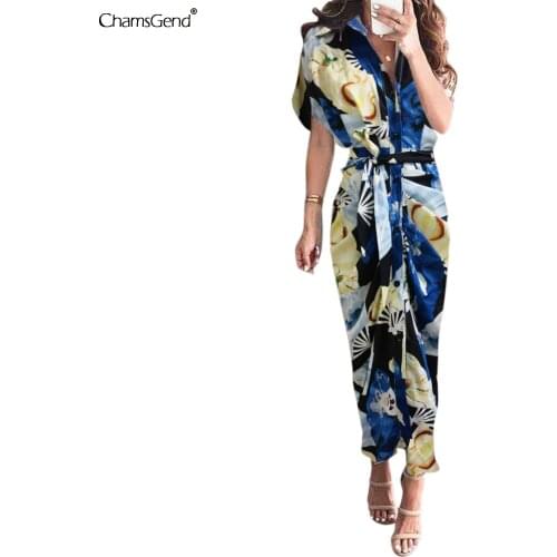 Women Sexy Dresses Ladies Boho Printed V-neck Long Dress Female Large Size Short Sleeve Irregular Long Maxi Dress Vestidos Mujer