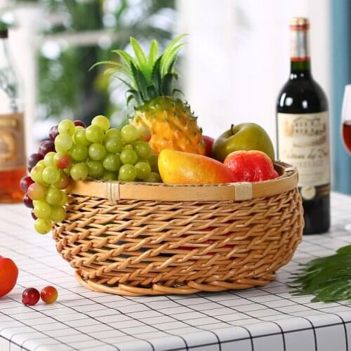 Wicker Willow Woven Table Fruit Storage Basket Plate Snack Dessert Case Storage Container Buns Egg Box Plate Wicker Decor Crafts