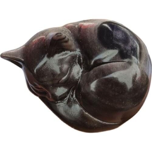 Natural obsidian Sleeping Cat Carved Rock crystal cat Statue healing crystal gifts for home decoration