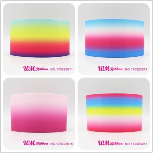 Q&N ribbon 3inch 75mm Gradient color printed grosgrain ribbon webbing 50yards/roll for headband hair bows free shipping