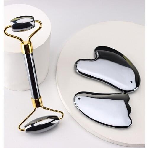 Facial Roller Gua Sha Tool Set Natural Terahertz Energy Stone Face Care Massager Neck Beauty Health Anti Wrinkle Cellulite