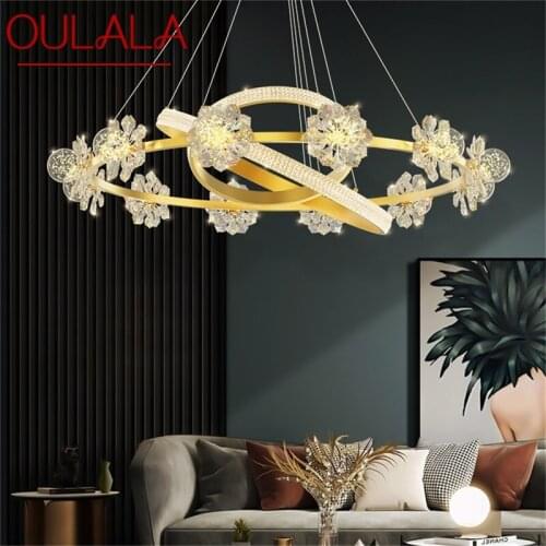 OULALA Gold Luxury Chandeliers Light Modern Crystal LED Brass Pendant Lamp Flower Home Fixture for Living Room