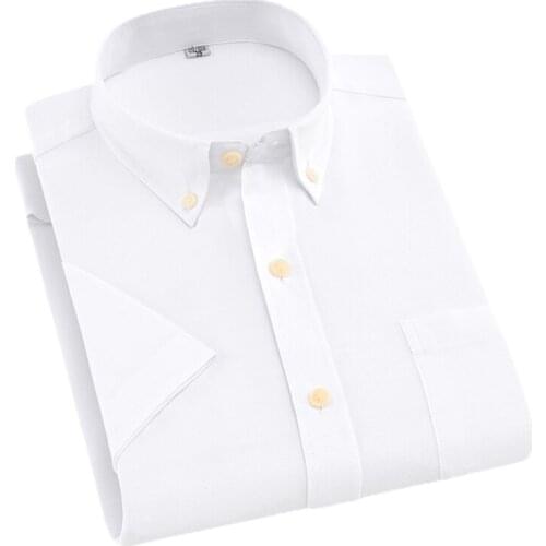 AOLIWEN brand men white 60% cotton oxford fabric solid color short sleeve shirt summer casual breathable soft slim fit shirts