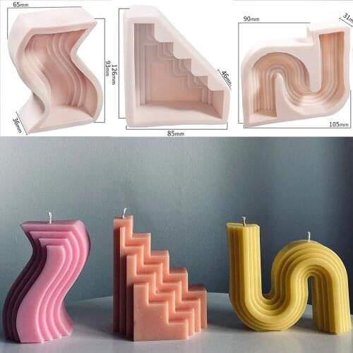 Geometric Art Candle Silicone Mold Curved Ladder Shape Chocolate Mousse Baking Molds Candle Soap Making Supplies Home Decoration