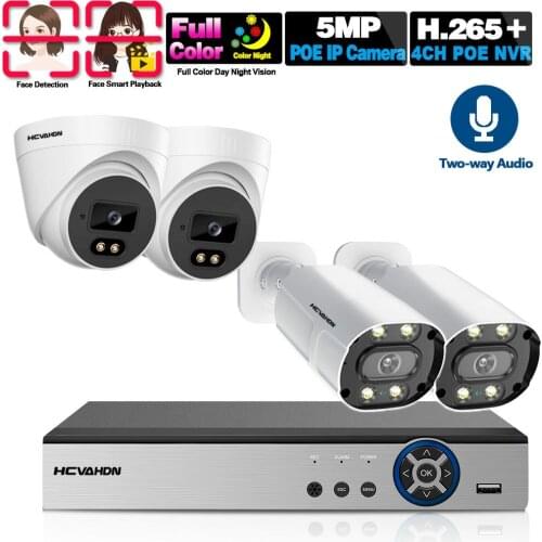 5MP CCTV Camera Security System Kit 4K 4CH POE NVR Kit Color Night Vision IP Camera Video Surveillance System Set 4Channel XMEYE