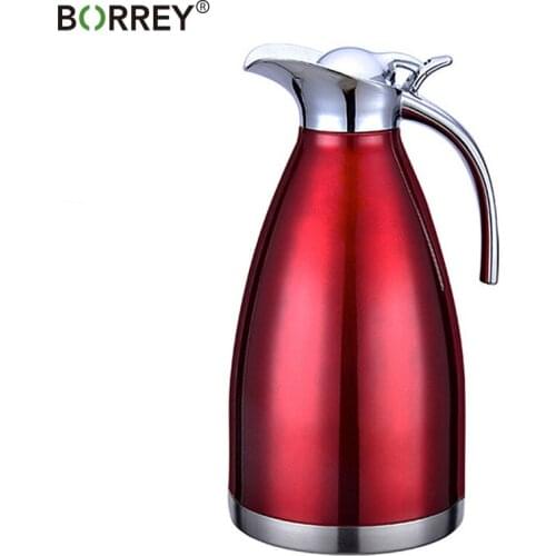 BORREY 2L Stainless Steel Thermos Bottle Hot Water Flask Insulated Water Pot Thermos Coffee Pot Pot European Style Bottle