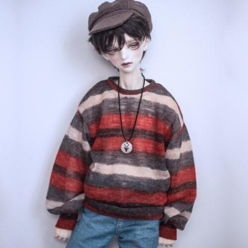 G10-334 1/4 1/3 Uncle SSDF POPO68 SD BJD MSD doll clothes Brown rice red grey striped knitted T-shirt 1pcs