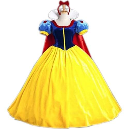 Snow White Princess Adult Costume for women Halloween party Carnival Cosplay Costumes girls Dress + Headwear Feminina Long Dress