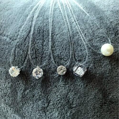 Female Transparent Fishing Line Necklace Silver Color Invisible Chain Women Rhinestone Choker Necklace Collier Femme