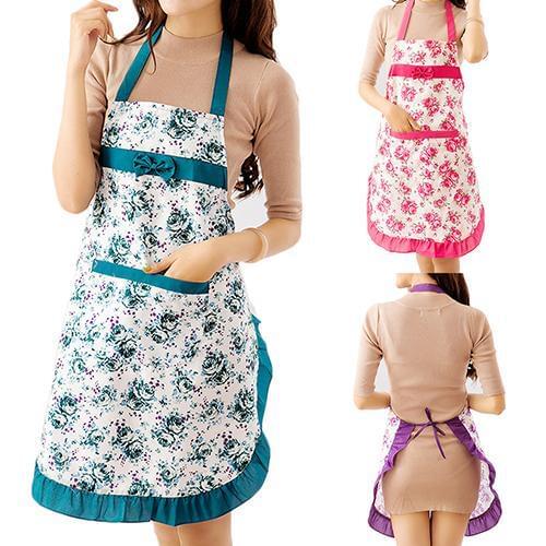 Women Lady Dress Restaurant Home Kitchen Cooking Cotton Apron Bib Floral Pattern Kitchen Aprons Sleeveless Cooking Apron