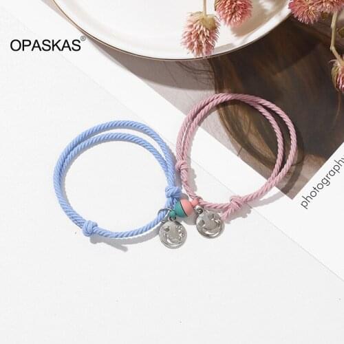 1 Pair Pure Color Magnetic Couple Bracelet Cartoon Figure Opposites Attracting Hair Band Wrist Jewelry Gift for Lover PT