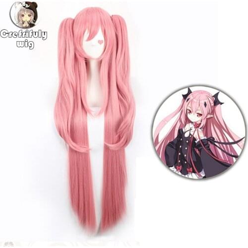 100CM Long Straight Seraph of the end Krul Tepes Cosplay Wig Pink Synthetic Hair Women Costume Party Role Wigs With Ponytail