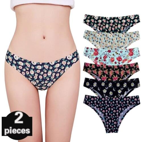 2 pcs Fashion New seamless underwear printed Panties breathable women briefs mid-waist hip lifting sexy girl underpants