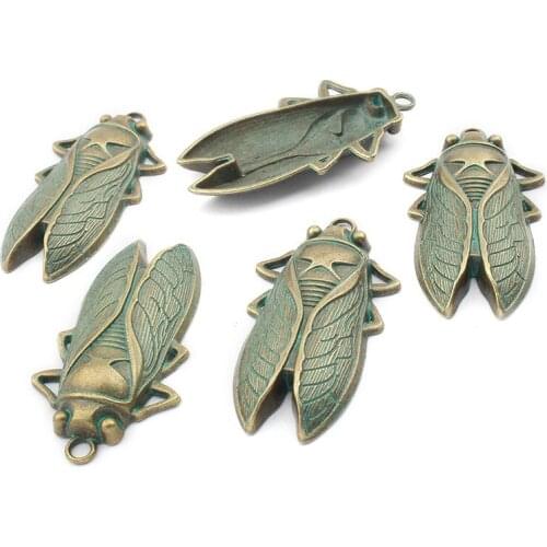 3pcs Antique Patina Verdigris/Bronze Cicada Charms Pendant Flying Insect Charms For DIY Necklace Jewelry Findings Making 61*34mm