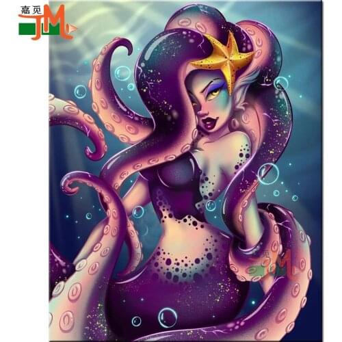 3D Cartoon Fairy Diamond Painting Octopus Princess Diamond Embroidery Mermaid Diy Diamond Mosaic Full Square/Round Decor Home