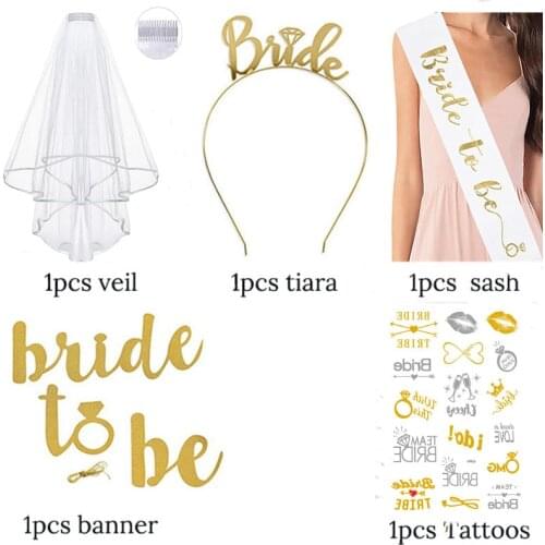 5PCS/pack Wedding Decorations Bridal Shower Wedding Veil Team Bride To Be Satin Sash Girl Hen Party Decoration Supplies