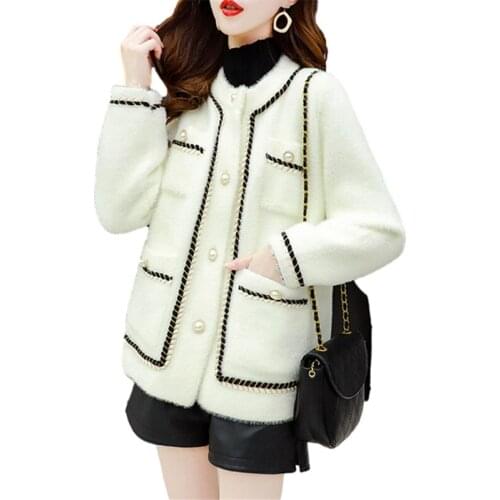 White Black Mink Cashmere Cardigan Sweater Women Winter Warm Big size Loose O Neck Faux Mink Cashmere Knitted Sweaters Female
