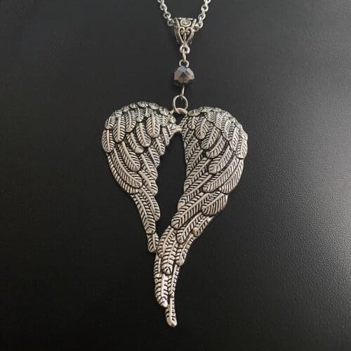 Large Guardian Angel Wings Necklace Pendant Glass Bead Vintage Charms Choker Collar Statement Necklace For Women Jewelry Bijoux