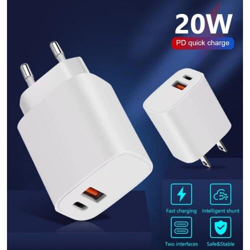 20W USB 3A Quick Charger QC3.0 Port USB Type C Wall Mobile Phone Tablet Charger for iphone 12 Samsung Huawei Charging PD Adapter