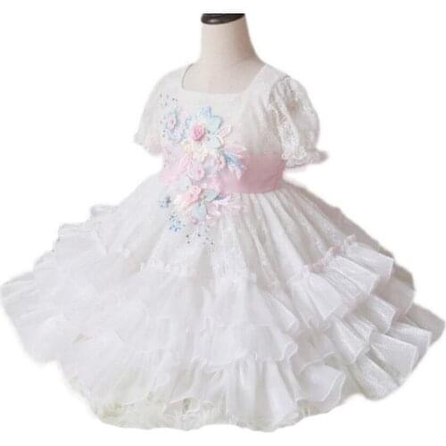 Baby girl summer vintage Spanish lolita lace stitching princess dress puff sleeve birthday party ball gown embroidered dress